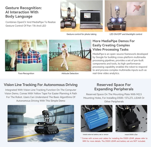 Alt view image 7 of 7 - Waveshare UGV Beast Open-Source Off-Road Tracked AI Robot for Jetson Orin Series Board, Dual Controllers, with Driver Boards and 360° Omnidirectional Pan-Tilt, No Include Jetson Orin Nano 4GB Kit