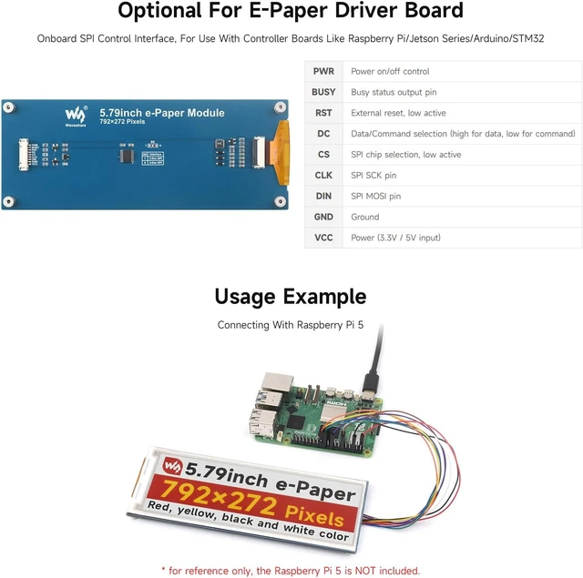 Alt view image 6 of 7 - Waveshare 5.79inch E-Paper Raw Display, Without Driver BOAD, 792x272, Red/Yellow/Black/White