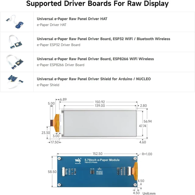 Alt view image 7 of 7 - Waveshare 5.79inch E-Paper Raw Display, Without Driver BOAD, 792x272, Red/Yellow/Black/White