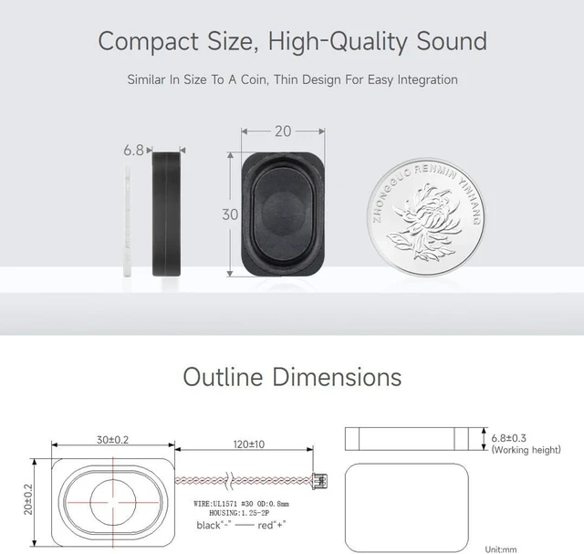 Alt view image 4 of 6 - waveshare 2030 Cavity Speaker Type B, 8 2W, Sound, Compact Size, 2PIN PH1.25 Connector