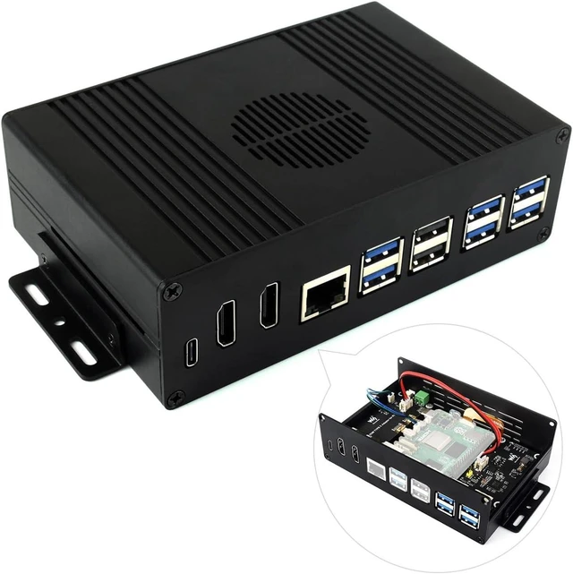 Main image of Waveshare Multi-Functional All-in-One Mini-Computer Kit, Compatible with Raspberry Pi 5, Aluminum Alloy Case, Comes with PCIe to 4-ch USB 3.2 Gen1 Adapter