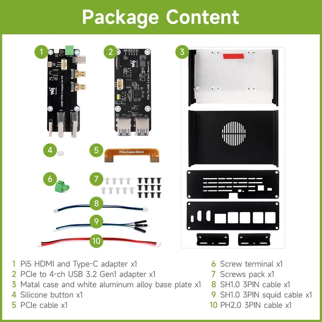 Alt view image 2 of 6 - Waveshare Multi-Functional All-in-One Mini-Computer Kit, Compatible with Raspberry Pi 5, Aluminum Alloy Case, Comes with PCIe to 4-ch USB 3.2 Gen1 Adapter