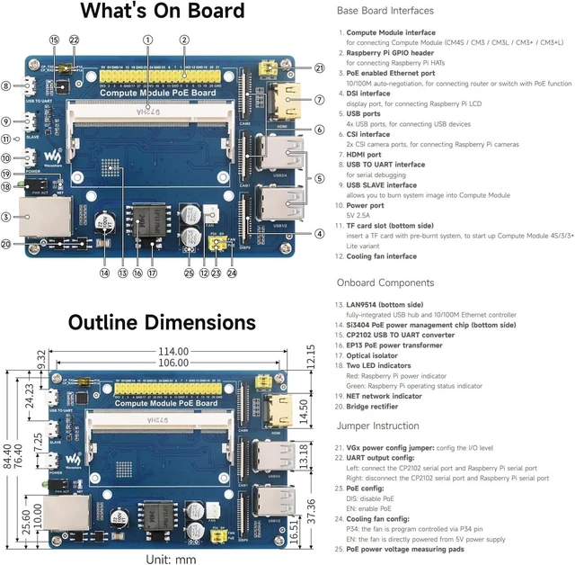 Alt view image 7 of 7 - Waveshare Compute Module IO Board with PoE Feature Composite Breakout Board for Developing with Raspberry Pi CM3 / CM3L / CM3+ / CM3+L