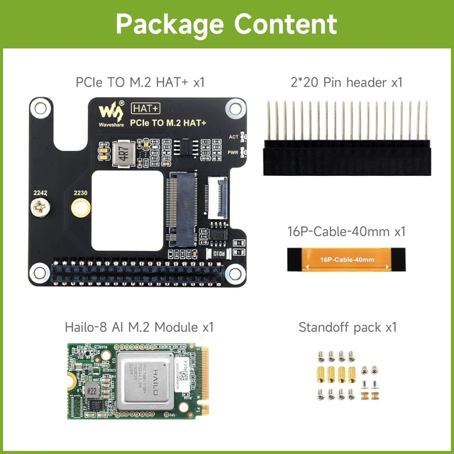 Alt view image 2 of 7 - Waveshare Hailo-8 M.2 AI Accelerator Module, Compatible with Raspberry Pi 5, Supports Linux/Windows Systems, Based On The 26TOPS Hailo-8 AI Processor, Comes with PCIe to M.2 Adapter Board