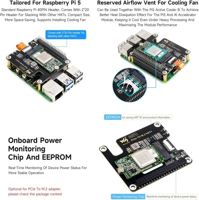 Alt view image 7 of 7 - Waveshare Hailo-8 M.2 AI Accelerator Module, Compatible with Raspberry Pi 5, Supports Linux/Windows Systems, Based On The 26TOPS Hailo-8 AI Processor, Comes with PCIe to M.2 Adapter Board