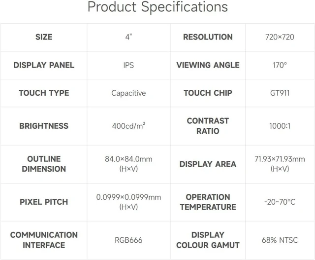 Alt view image 4 of 6 - Waveshare 4inch IPS Capacitive Touch Display, Compatible with Luckfox Pico Ultra and Luckfox Pico Ultra W, 720×720 Pixels, RGB Communication Interface