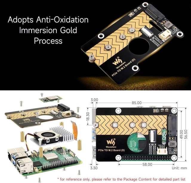 Alt view image 7 of 7 - Waveshare PCIe to M.2 Adapter Board (D), Compatible with Raspberry Pi 5, Supports NVMe Protocol M.2 Solid State Drive, High-Speed Reading/Writing