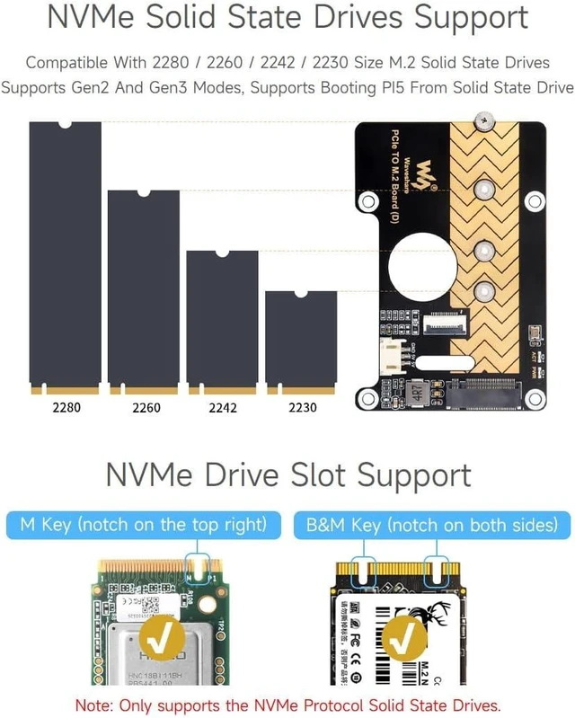Alt view image 5 of 7 - Waveshare PCIe to M.2 Adapter Board (D), Compatible with Raspberry Pi 5, Supports NVMe Protocol M.2 Solid State Drive, High-Speed Reading/Writing