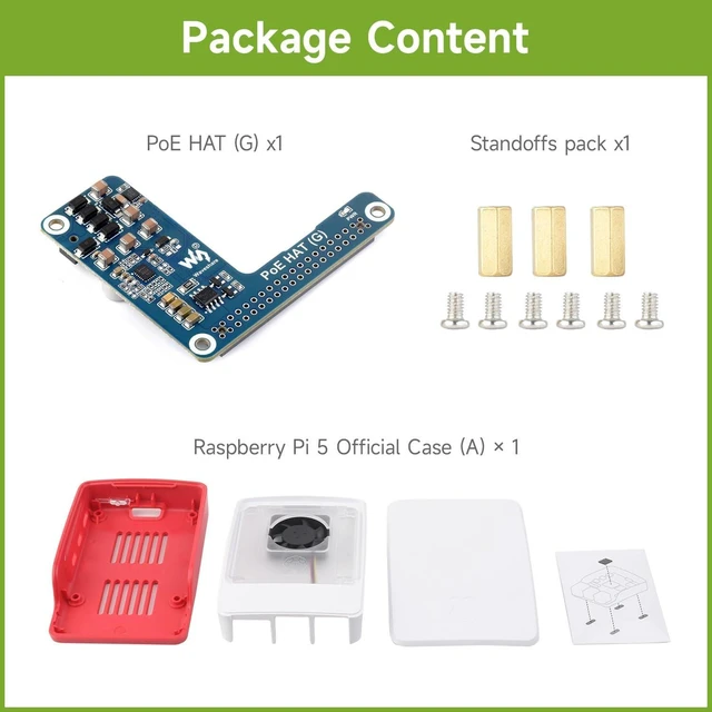Alt view image 2 of 7 - Waveshare PoE HAT (G), Compatible with Raspberry Pi 5, 5V 5A Output, Stable Performance, Supports 802.3af/at Network Standard, Power Over Ethernet HAT (G), Comes with a Raspberry Pi 5 Official Case