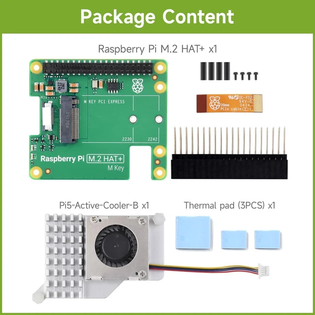 Alt view image 2 of 7 - Waveshare PCIe to M.2 HAT Package A, Compatible with Raspberry Pi 5, High-Speed Reading/Writing, HAT + Standard, Supports NVMe Protocol M.2 Solid State Drive, Comes with a Pi5 Cooler