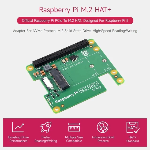 Alt view image 3 of 7 - Waveshare PCIe to M.2 HAT Package A, Compatible with Raspberry Pi 5, High-Speed Reading/Writing, HAT + Standard, Supports NVMe Protocol M.2 Solid State Drive, Comes with a Pi5 Cooler