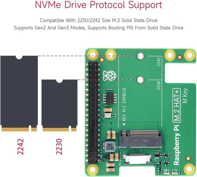Alt view image 5 of 7 - Waveshare PCIe to M.2 HAT Package A, Compatible with Raspberry Pi 5, High-Speed Reading/Writing, HAT + Standard, Supports NVMe Protocol M.2 Solid State Drive, Comes with a Pi5 Cooler