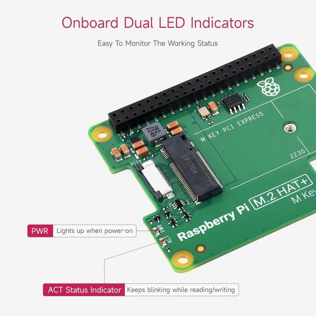 Alt view image 6 of 7 - Waveshare PCIe to M.2 HAT Package A, Compatible with Raspberry Pi 5, High-Speed Reading/Writing, HAT + Standard, Supports NVMe Protocol M.2 Solid State Drive, Comes with a Pi5 Cooler