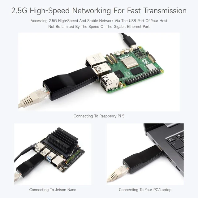 Alt view image 5 of 7 - Waveshare USB to 2.5G Ethernet Port Converter, High-Speed Networking, No Driver Required 2.5G USB Ethernet Adapter, Compatible with Raspberry Pi 5/Jetson Nano/PC and Windows/MacOS/Linux/Android System