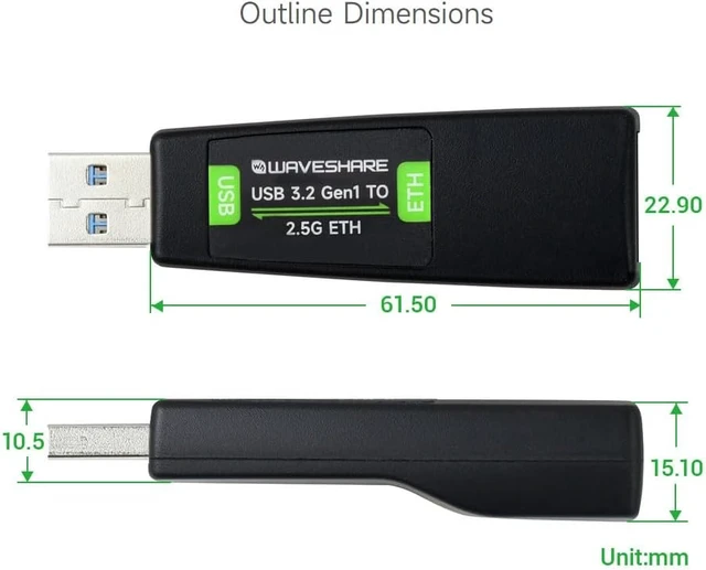 Alt view image 7 of 7 - Waveshare USB to 2.5G Ethernet Port Converter, High-Speed Networking, No Driver Required 2.5G USB Ethernet Adapter, Compatible with Raspberry Pi 5/Jetson Nano/PC and Windows/MacOS/Linux/Android System