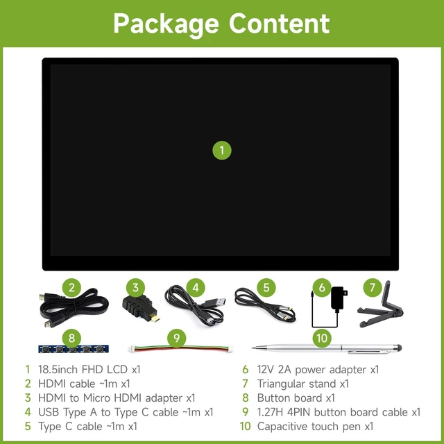 Alt view image 2 of 7 - waveshare 18.5inch Capacitive Touch Display, Compatible with Raspberry Pi 5/4b/3b/Zero/Zero W/Zero 2W/Pico/Pico W/Pico WH, 1920×1080 Full HD, Brightness Adjustable, Supports Windows