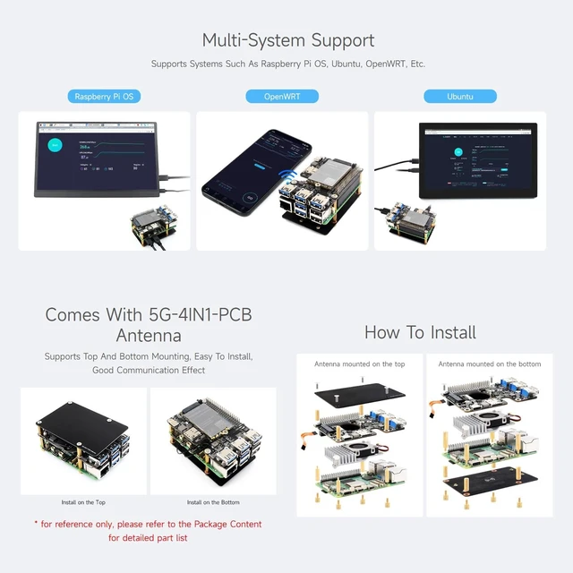 Alt view image 6 of 7 - Waveshare PCIe to M.2 4G/5G and USB 3.2 HAT, Compatible with Raspberry Pi 5 Cellular Modem and SIMCom/Quectel 4G/5G LTE Modules, Comes with 5G-4IN1-PCB Antenna, High-Speed Networking