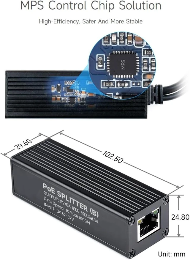 Alt view image 5 of 7 - Waveshare Industrial Giga-bit PoE Splitter, DC Power Output Port, Onboard MPS Control Chip