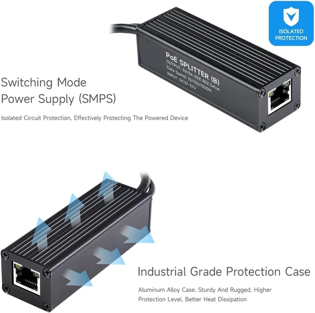 Alt view image 6 of 7 - Waveshare Industrial Giga-bit PoE Splitter, DC Power Output Port, Onboard MPS Control Chip