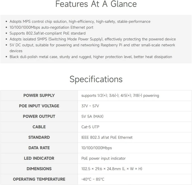 Alt view image 4 of 7 - Waveshare Industrial Giga-bit PoE Splitter, DC Power Output Port, Onboard MPS Control Chip