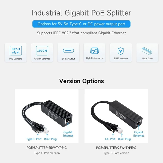 Alt view image 3 of 7 - Waveshare Industrial Giga-bit PoE Splitter, DC Power Output Port, Onboard MPS Control Chip