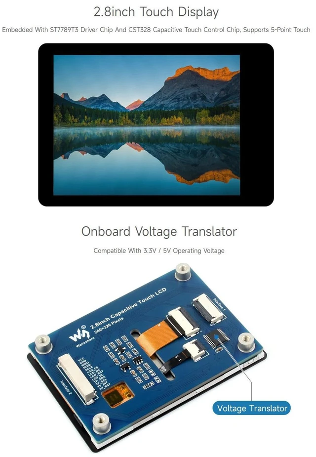 Alt view image 5 of 7 - Waveshare 2.8inch LCD Display Module, Compatible with Raspberry Pi / ESP32S3 / Raspberry Pi Pico, Embedded with ST7789T3 Display Driver and CST328 Capacitive Touch Controller, 240×320 Resolution