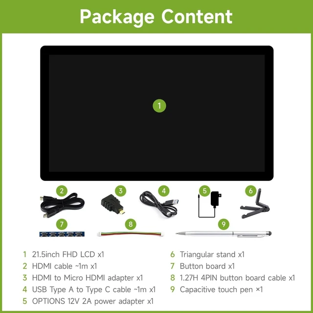 Alt view image 2 of 7 - Waveshare 21.5inch Capacitive Touch Display, Compatible with Raspberry Pi CM5 / 5 /4B/3B/Zero/Zero w, Support Jetson Nano/Windows 11/10 / 8.1/8 / 7, 1080×1920 Full HD