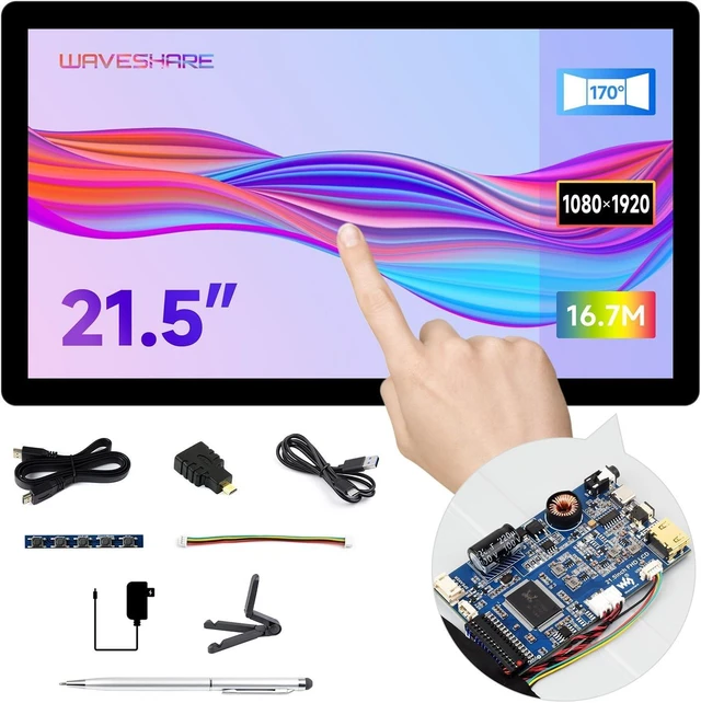 Main image of Waveshare 21.5inch Capacitive Touch Display, Compatible with Raspberry Pi CM5 / 5 /4B/3B/Zero/Zero w, Support Jetson Nano/Windows 11/10 / 8.1/8 / 7, 1080×1920 Full HD
