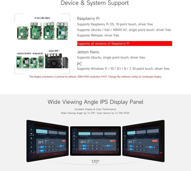 Alt view image 4 of 7 - Waveshare 21.5inch Capacitive Touch Display, Compatible with Raspberry Pi CM5 / 5 /4B/3B/Zero/Zero w, Support Jetson Nano/Windows 11/10 / 8.1/8 / 7, 1080×1920 Full HD