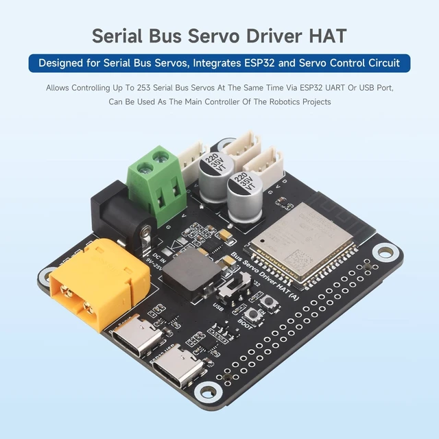Alt view image 3 of 7 - Waveshare Serial Bus Servo Driver HAT,Integrates ESP32 and Servo Control Circuit, Suitable for ST/RSBL Series Serial Bus Servos