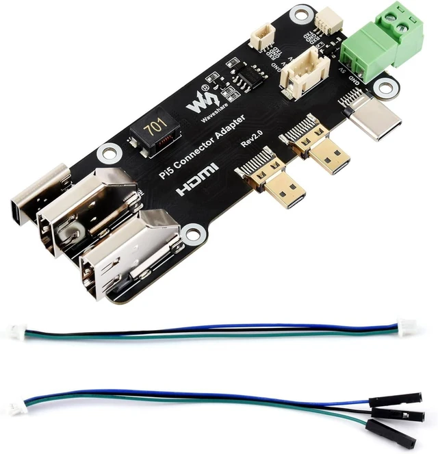 Main image of waveshare Micro HDMI to HDMI Multifunctional Adapter, Compatible with Raspberry Pi 5/4B, Dual 4K Outputs, Power Via Type-C Port or Screw Terminal