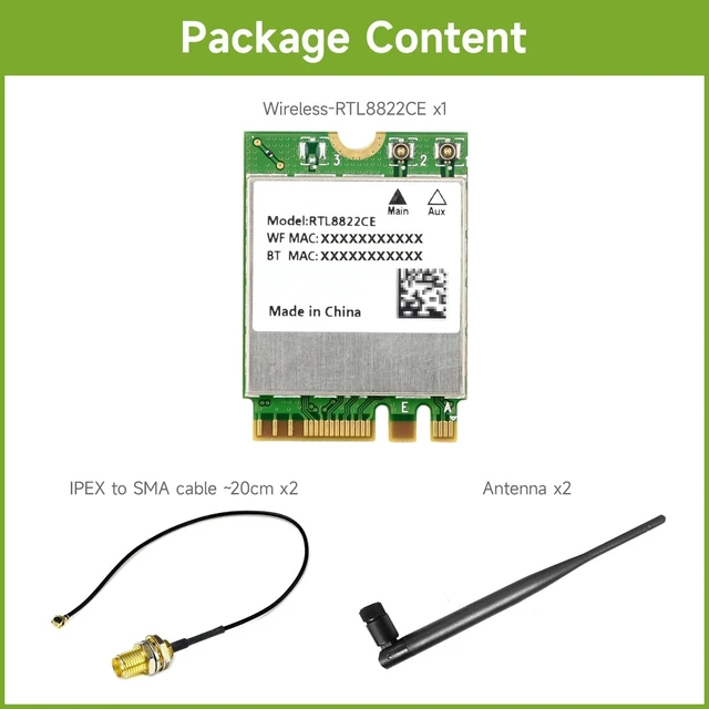 Alt view image 2 of 7 - Waveshare RTL8822CE Wireless NIC, 2.4G/5GHz Dual-Band WiFi 5, BLT 5.0, High Speed and Low Latency, RTL8822CE-CG Core, High Speed Wireless Card, Compatible with Linux, Windows 10/11, etc.