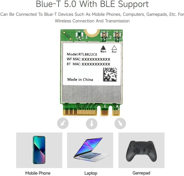 Alt view image 7 of 7 - Waveshare RTL8822CE Wireless NIC, 2.4G/5GHz Dual-Band WiFi 5, BLT 5.0, High Speed and Low Latency, RTL8822CE-CG Core, High Speed Wireless Card, Compatible with Linux, Windows 10/11, etc.