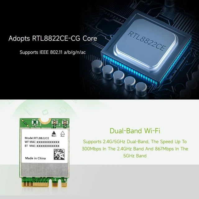 Alt view image 6 of 7 - Waveshare RTL8822CE Wireless NIC, 2.4G/5GHz Dual-Band WiFi 5, BLT 5.0, High Speed and Low Latency, RTL8822CE-CG Core, High Speed Wireless Card, Compatible with Linux, Windows 10/11, etc.