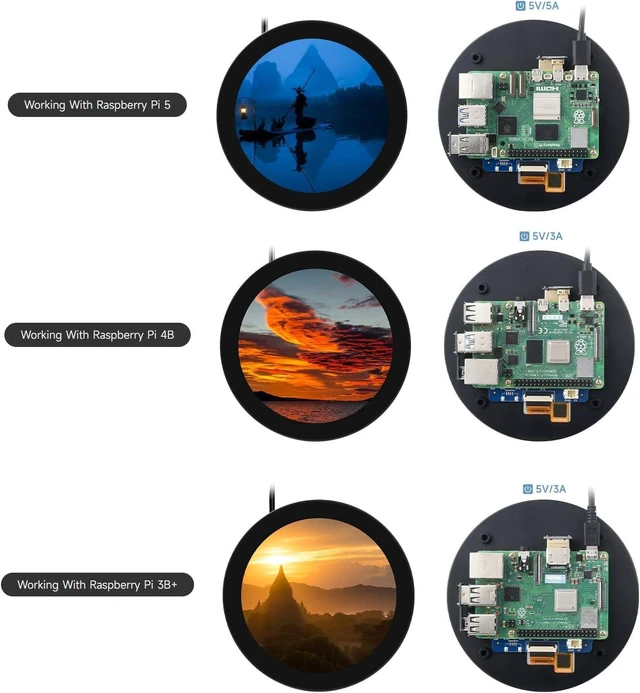 Alt view image 5 of 7 - Waveshare 4inch HDMI Round Touch Display, 720 × 720 Resolution, IPS, 10-Point Touch, Compatible with Raspberry Pi 5/4B/3B+/3A+/2B/B+/A+/Zero/Zero W/WH/Zero 2W, Compatible with Jetson Nano and Mini PC