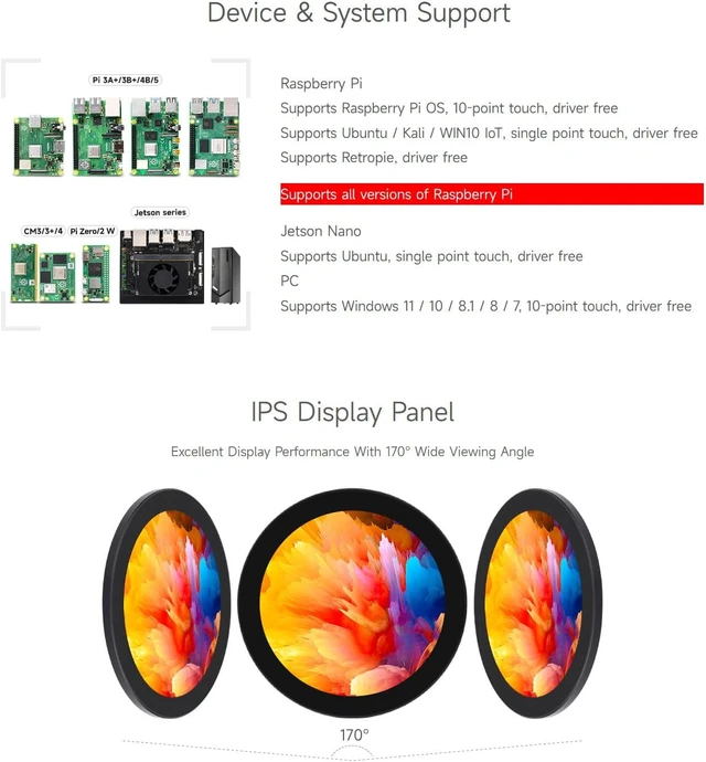 Alt view image 4 of 7 - Waveshare 4inch HDMI Round Touch Display, 720 × 720 Resolution, IPS, 10-Point Touch, Compatible with Raspberry Pi 5/4B/3B+/3A+/2B/B+/A+/Zero/Zero W/WH/Zero 2W, Compatible with Jetson Nano and Mini PC