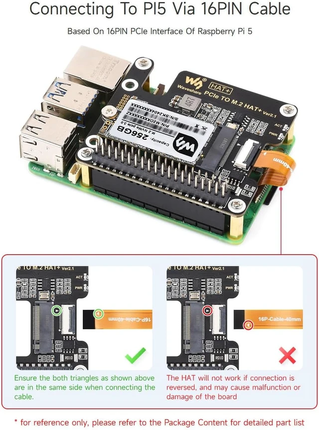 Alt view image 4 of 7 - Waveshare PCIe to M.2 Adapter for Raspberry Pi 5, Supports NVMe Protocol M.2 Solid State Drive, High-Speed Reading/Writing, HAT + Standard