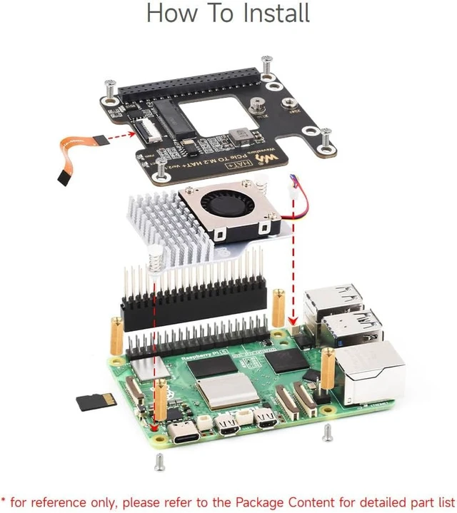 Alt view image 7 of 7 - Waveshare PCIe to M.2 Adapter for Raspberry Pi 5, Supports NVMe Protocol M.2 Solid State Drive, High-Speed Reading/Writing, HAT + Standard