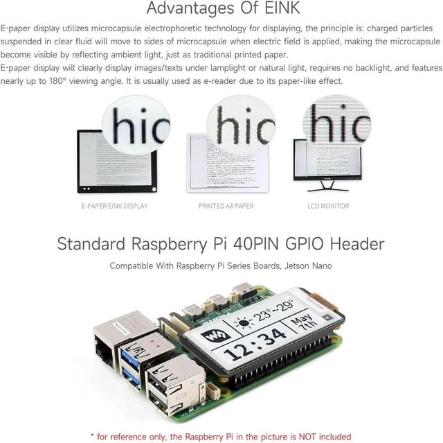 Alt view image 5 of 7 - waveshare 2.13inch E-Paper, Compatible with Raspberry Pi 5/4B/3B+/3B/ and Zero Series Boards, E-Ink Screen for Pwnagotchi Kit, SPI Interface, HAT+ Standard