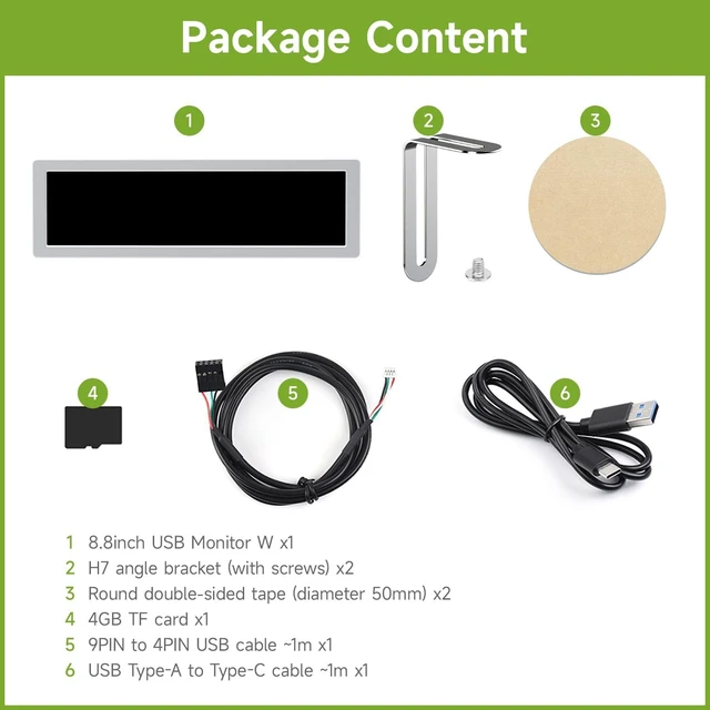 Alt view image 2 of 7 - waveshare 8.8 inch USB Monitor, 1920 x 480 Resolution,PC Case Secondary Screen/Desktop RGB Ambient Screen, IPS Panel, with Music Spectrum Analysis Function, Type-C Interface, CNC Metal Case, Silver