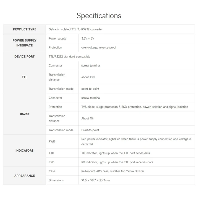 Alt view image 4 of 7 - Waveshare Rail-Mount TTL to RS232 Galvanic Isolated Converter, Full-Duplex Communication, Lightningproof & Anti-Surge, Multi-Isolation Protection, TTL Serial Converter