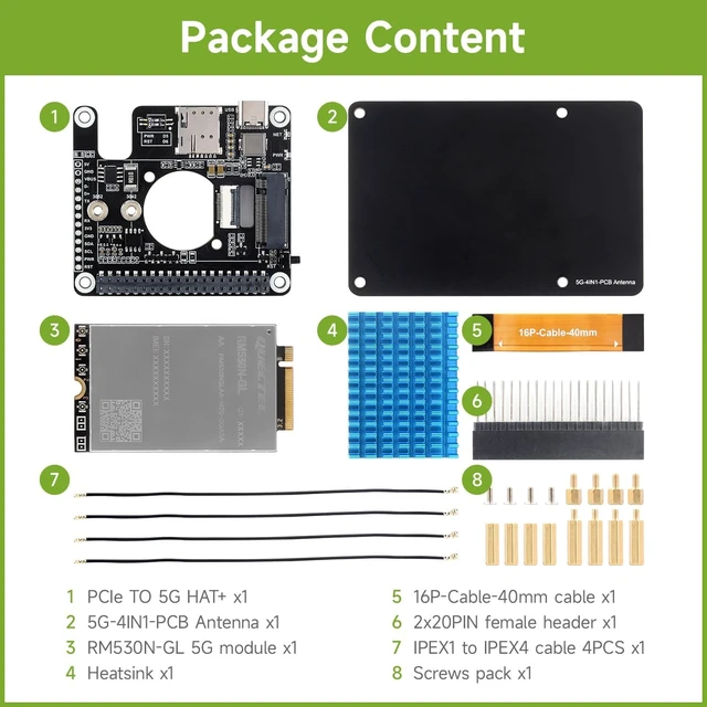 Alt view image 2 of 7 - Waveshare PCIe to 5G/4G/3G HAT Designed for Raspberry Pi 5, High-Speed Networking, Compatible with 3042/3052 Packages SIMCom/Quectel 5G Modules, Multi-OS Support, RM530N-GL 5G Module