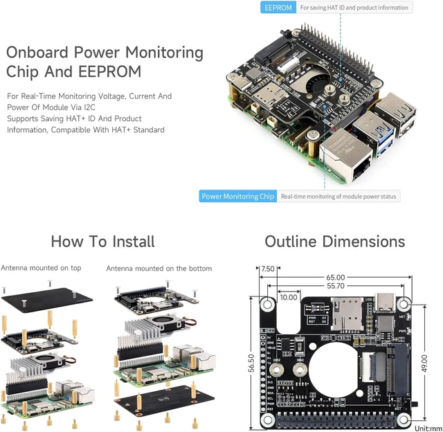Alt view image 7 of 7 - Waveshare PCIe to 5G/4G/3G HAT Designed for Raspberry Pi 5, High-Speed Networking, Compatible with 3042/3052 Packages SIMCom/Quectel 5G Modules, Multi-OS Support, RM520N-GL 5G Module