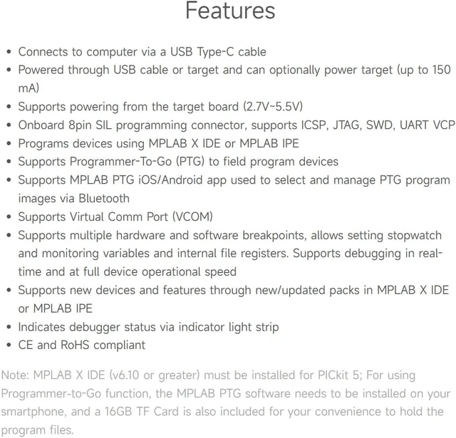 Alt view image 4 of 7 - Waveshare PICkit 5 In-Circuit Debugger and Programmer, Type-C Port, Supports MPLAB, Card Programmer