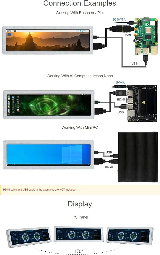 Alt view image 4 of 6 - waveshare 8.8inch HDMI Small Monitor,480×1920,Compatible with Raspberry Pi/Jetson Nano/PC,Horizontal and Vertical Screen Display,AIDA64 PC CPU GPU RAM Monitor Data Display,with HiFi Speaker