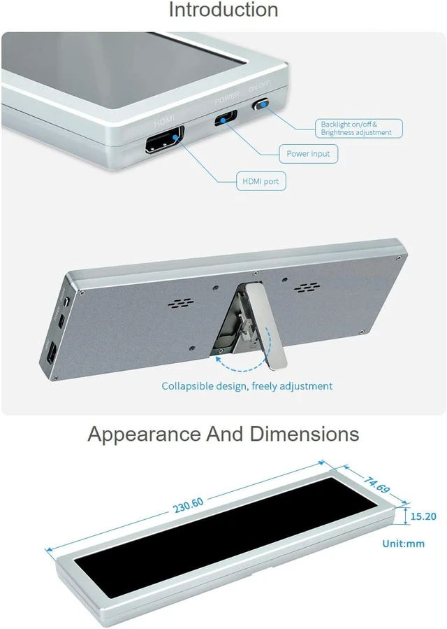 Alt view image 6 of 6 - waveshare 8.8inch HDMI Small Monitor,480×1920,Compatible with Raspberry Pi/Jetson Nano/PC,Horizontal and Vertical Screen Display,AIDA64 PC CPU GPU RAM Monitor Data Display,with HiFi Speaker
