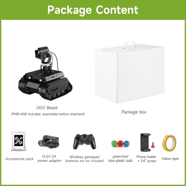 Alt view image 2 of 7 - Waveshare Open-Source Off-Road Tracked AI Robot, Compatible with Raspberry Pi 4B, Dual Controllers, Computer Vision, Comes with Pan-Tilt Module, PI4B-4GB Included