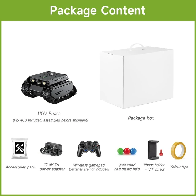 Alt view image 2 of 7 - Waveshare Open-Source Off-Road Tracked AI Robot, Compatible with Raspberry Pi 5, Dual Controllers, Computer Vision, PI5-4GB Included