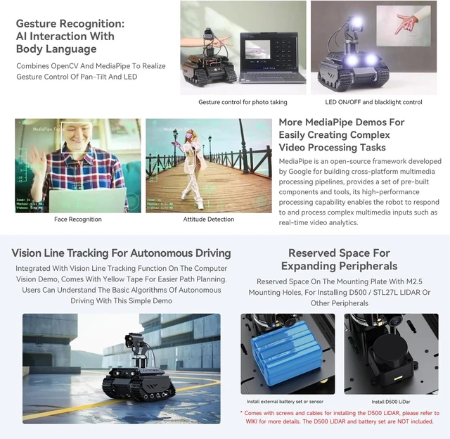Alt view image 7 of 7 - Waveshare Open-Source Off-Road Tracked AI Robot, Compatible with Raspberry Pi 4B, Dual Controllers, Computer Vision, PI4B-4GB Included