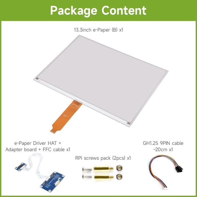 Alt view image 2 of 7 - Waveshare 13.3inch E-Paper Display (B), Compatible with Raspberry Pi 5/4B/3B+/3B/2B/B+/A+/Zero/Zero W/WH/Zero 2W Series Boards,960×680 Pixels, Red/Black/White, E-Ink Display with Driver HAT